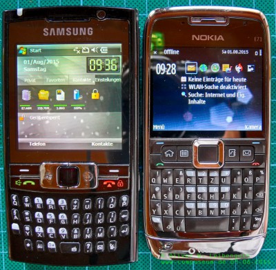 Samsung SGH-i780 und Nokia E71 Vorderseite